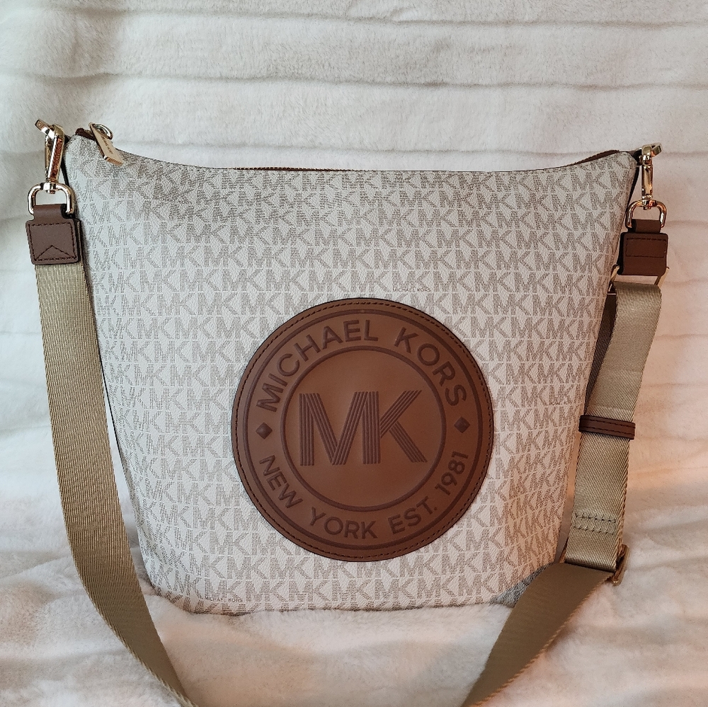 Michael Kors Cream and Brown Messenger Bag